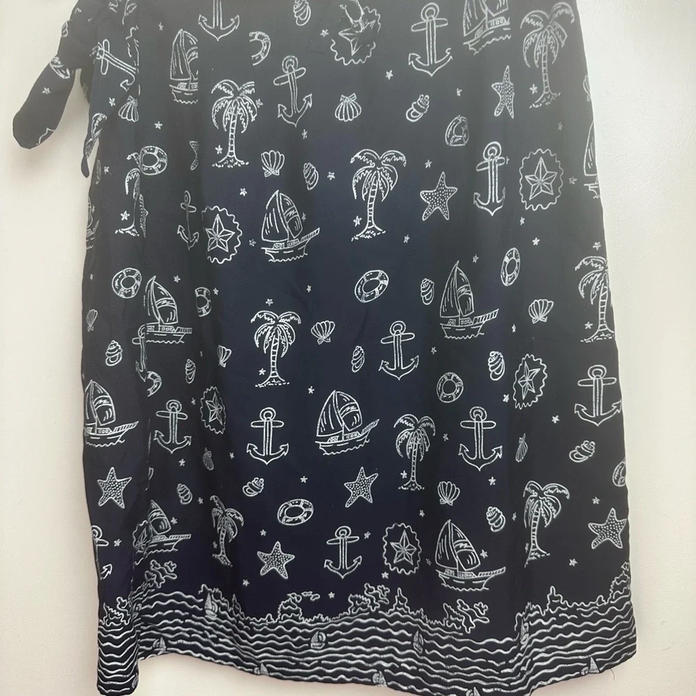 Breeches Navy Blue Nautical Beach Palm Tree Anchor Vintage Vacation Wrap Skirt S